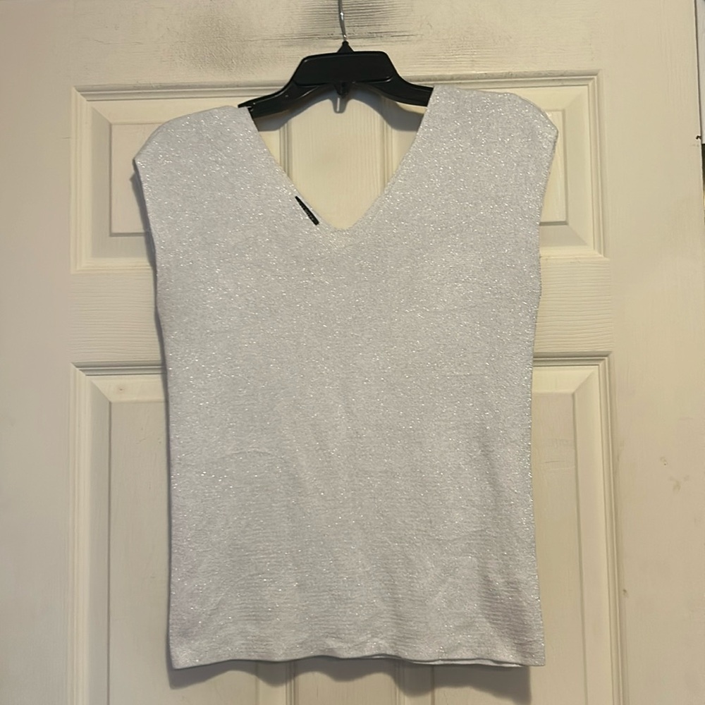 Talbots Gray Metallic Shimmer Top Size Petite Medium